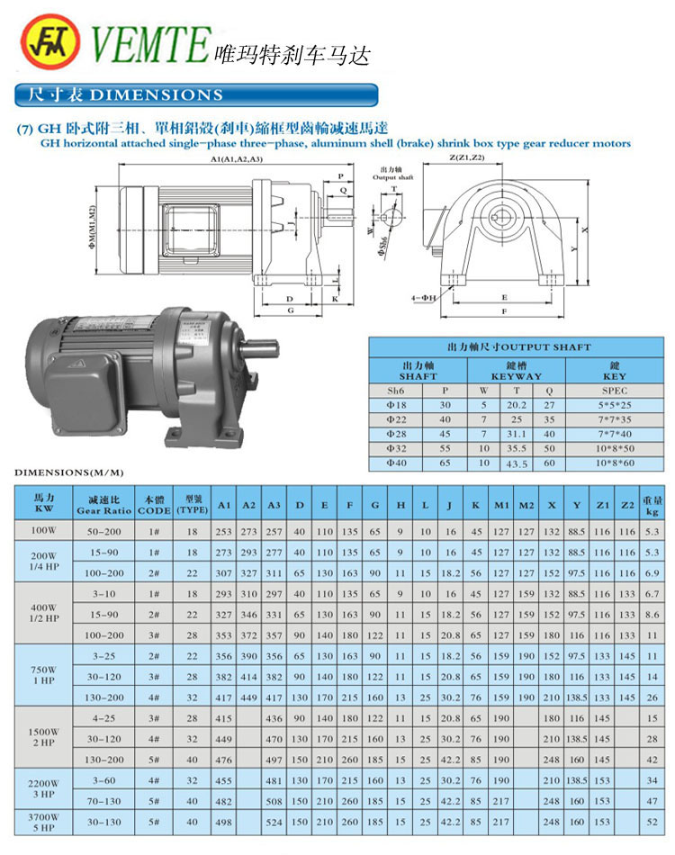 GH臥式三項(xiàng)。單項(xiàng)縮框型剎車(chē)減速馬達(dá)